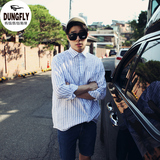DUNGFLY 韩国男装代购夏季新款韩版竖条纹简约双色舒适长袖衬衫潮