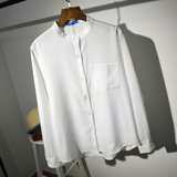韩版春夏新款纯白色小立领宽松长袖打底衬衫衬衣雪纺上衣女士开衫