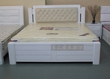 开放式白色家具实木床榆木床1.8米双人床卧室家具高箱床真皮靠背