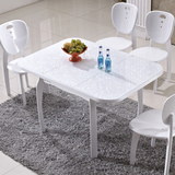 简约白色实木餐桌小户型可折叠伸缩餐桌椅组合钢化玻璃正方形餐台