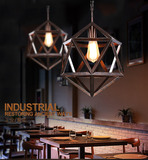 北欧创意loft复古工业风铁艺吧台单头餐厅个性菱形鸟笼六面体吊灯