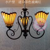 创意小户型卧室吊灯 东南亚彩色玻璃灯 暖色温馨儿童房间3头吊灯