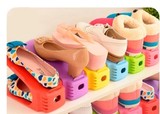 G创意糖果色韩式加厚一体式鞋架收纳鞋柜简易塑料鞋架双层鞋架