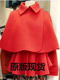 韩国东大门2016春装新品韩版女斗篷大衣显瘦短款 两件套毛呢外套