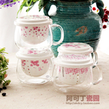 樱花玻璃花茶杯 ZAKKA创意居家办公室带盖耐热陶瓷内胆过滤茶水杯