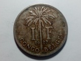 比属刚果1927年1法郎CONGO-BELGE版铜镍币28.8mm非流通外国硬币
