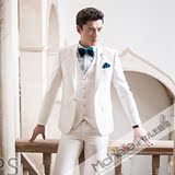 2016影楼百搭男装修身韩式拍照白三件套男装西服婚纱摄影男士礼服