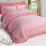 纯棉公主风全棉夹棉四件套1.8m纯色床裙式床上用品蓝/红/紫/粉色
