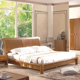 中式实木床 1.8米气动高箱储物床 柚木色双人床 简约卧室家具特价