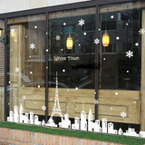 特价包邮咖啡店装饰橱窗玻璃门 圣诞节贴纸窗边贴墙贴纸白色城镇