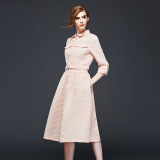 2016春季新款女时尚优雅气质知性甜美粉色中长款连衣裙两件套套装