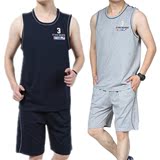 男纯棉无袖运动套装夏季男士全棉篮球服 健身跑步运动服背心短裤