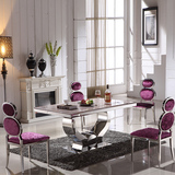 创意不锈钢餐桌现代简约黑色钢化玻璃大理石餐桌椅组合长方形餐桌