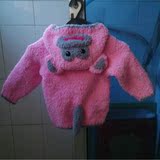 新款女童纯手工编织珊瑚绒毛衣宝宝线衣儿童卡通毛衣外套针织衫