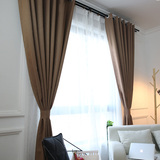 加厚纯色亚麻日式现代简约全遮光成品卧室客厅遮阳隔音落地窗帘布