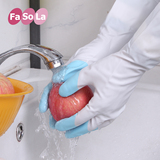 Fasola鲨鱼油家务手套 洗碗洗衣塑胶耐用薄款加绒橡胶皮手套防水