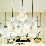 4头白色陶瓷餐吊灯 双色调光LED田园餐厅灯 现代简约客厅吊灯