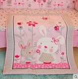 出口婴儿床品宝宝床品套件粉色兔子纯棉床围被子床笠床裙机洗