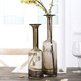 玻璃花瓶家居饰品软装摆件玄关客厅渐变色透明水瓶干花鲜花工艺品