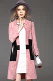 2015欧美时尚粉色鹿皮绒呢子风衣外套中长款秋女大衣休闲长袖学院