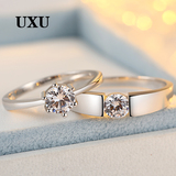 UXU 925银情侣戒指 一对男女对戒指环仿真钻戒子韩版结婚对戒刻字