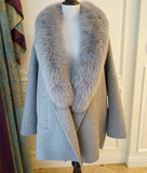 高端定制超长狐狸毛领短款廓型双面羊绒羊毛手工大衣2016春新款女