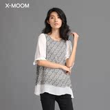 X－Moom专柜正品 真丝 小碎花 袖拼雪纺 套头 上衣 HOXEC10872