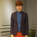 MUT春季韩版小西装 男士修身休闲西服 青年时尚潮格子短款外套