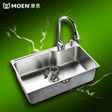 摩恩moen一次成型304不锈钢方形磨砂水槽单槽厨房洗菜盆22178特价