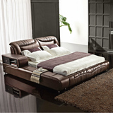 定制2米2.2米大床多功能榻榻米真皮床1.8米加宽加大皮艺软床婚床