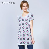 Zopin/作品女装2015夏装新款太阳花针织上衣中长款宽松套头针织衫