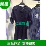 2016秋装新款圆领系带长袖藏青色纯棉衬衫连衣裙女MQOP522C
