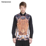 TRENDIANO新男装春装潮休闲棉质拼接印花长袖衬衫衬衣3142012400