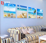 新品蓝天海星贝壳沙滩地中海组合无框画客厅沙发房间墙面装饰壁画