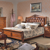 精益豪庭美式皮床真皮床法式实木雕花床主卧大床双人床1.8米婚床