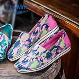 Tt&Mm/汤姆斯女鞋2016夏季迷彩涂鸦布鞋一脚蹬韩版平底懒人帆布鞋