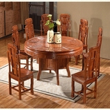红木餐桌非洲花梨木圆桌全实木象头餐桌仿古雕花圆形餐桌椅组合