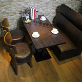 复古咖啡厅卡座 桌椅组合 热卖奶茶甜品店双人皮沙发西餐厅餐桌椅