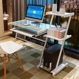蔓斯菲尔钢化玻璃电脑桌台式桌家用 简约书桌书架组合 时尚办公桌