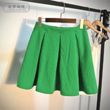 2015新款春夏季绿色裙子 复古高腰百褶半身裙纯色百搭短裙蓬蓬裙