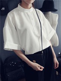 2016春季新款女韩版大码宽松上衣立领蝙蝠中袖白衬衫短袖雪纺衬衣
