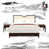 新中式实木床 复古简约布艺单双人床现代1.8米床样板房别墅酒店床