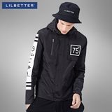 Lilbetter春季新款夹克男装数字印花立领加厚修身型潮流男士外套