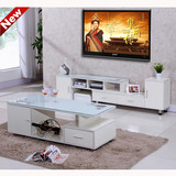 家居钢化玻璃电视柜简约伸缩欧式小户型电视柜茶几组合实木家具