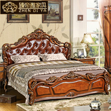 美式复古雕花实木1.8米双人床 欧式卧室婚床 法式软靠公主床