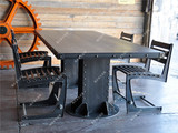 美式复古做旧实木铁艺餐桌饭桌酒吧办公桌酒店桌长方形书桌椅组合