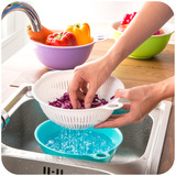 居家家 厨房双层洗菜盆2件套 多用沥水篮 塑料高品质水果滴水篮子