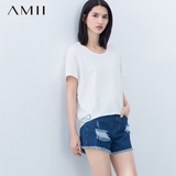 Amii艾米女装旗舰店2016夏装新款蕾丝拼接大码女士小衫短袖T恤