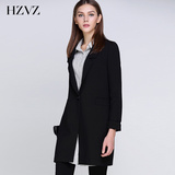 HZVZ2016春新款简约休闲一粒扣中长款西服风衣小西装女外套欧洲站