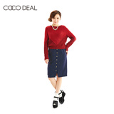 COCO DEAL日系女装圆领插肩拼色收腰短款毛衣针织衫34731385